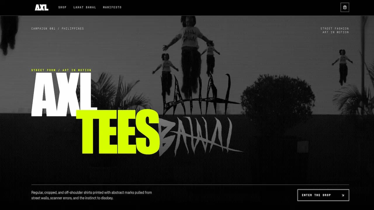 Axl Tees storefront showing graphic t-shirt collections
