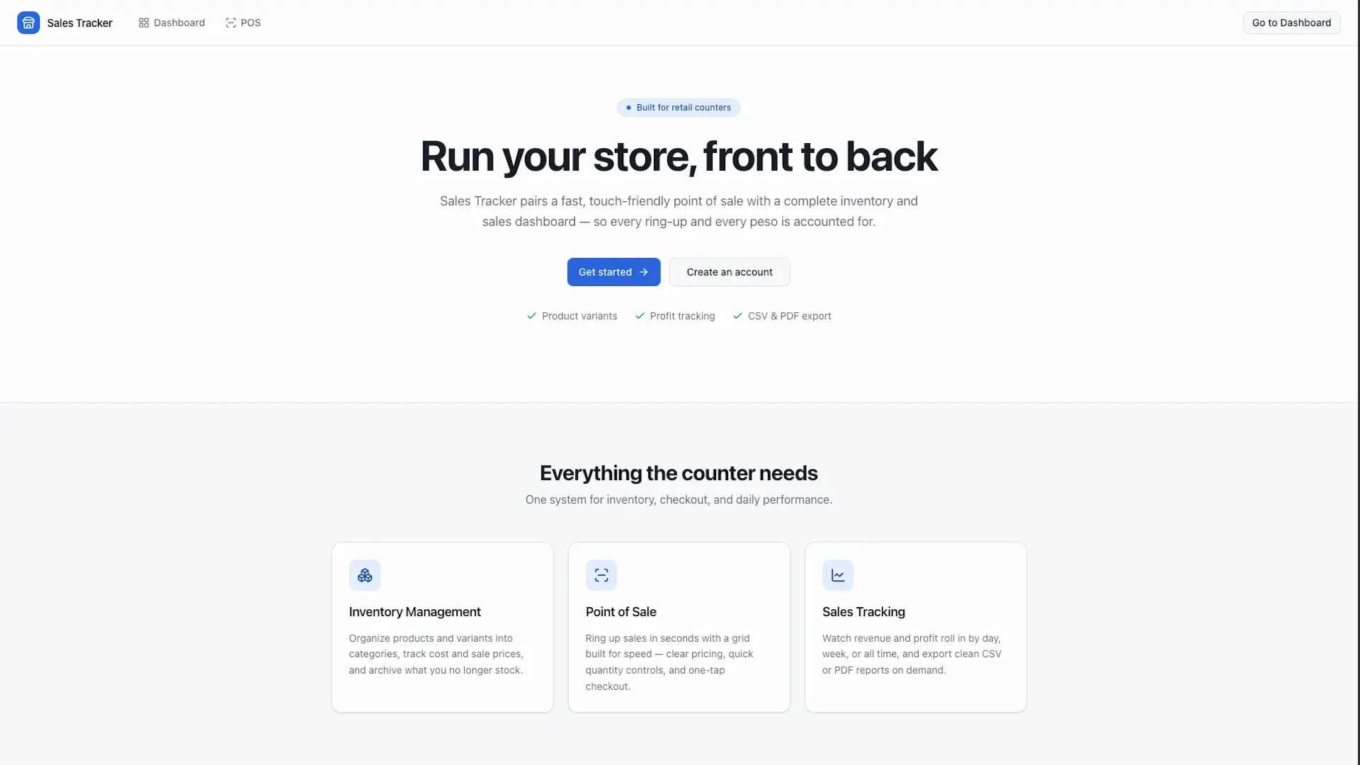 Sales Tracker point-of-sale dashboard